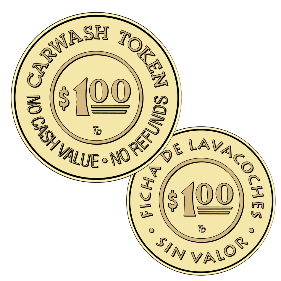 1.073" Brass Carwash $1 No Cash Value Ficha de Lavacoches Token