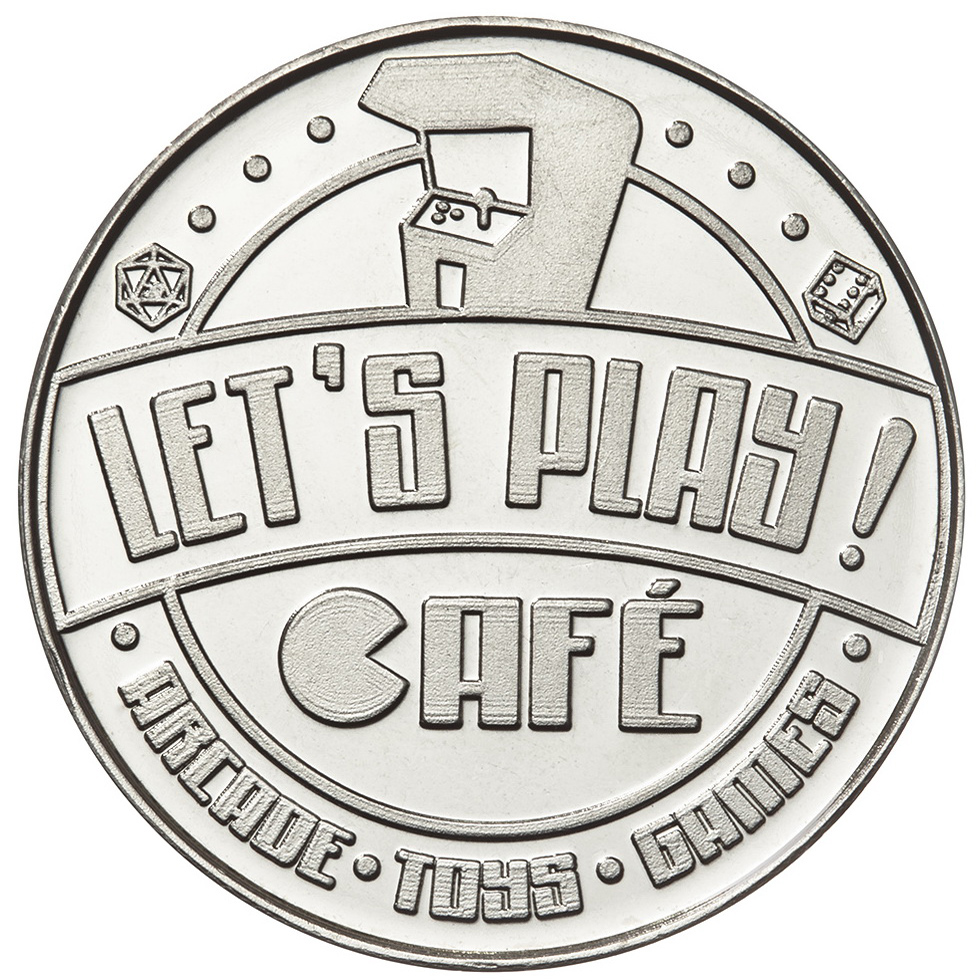 Let's Play Cafe rev custom nickel plated brass token